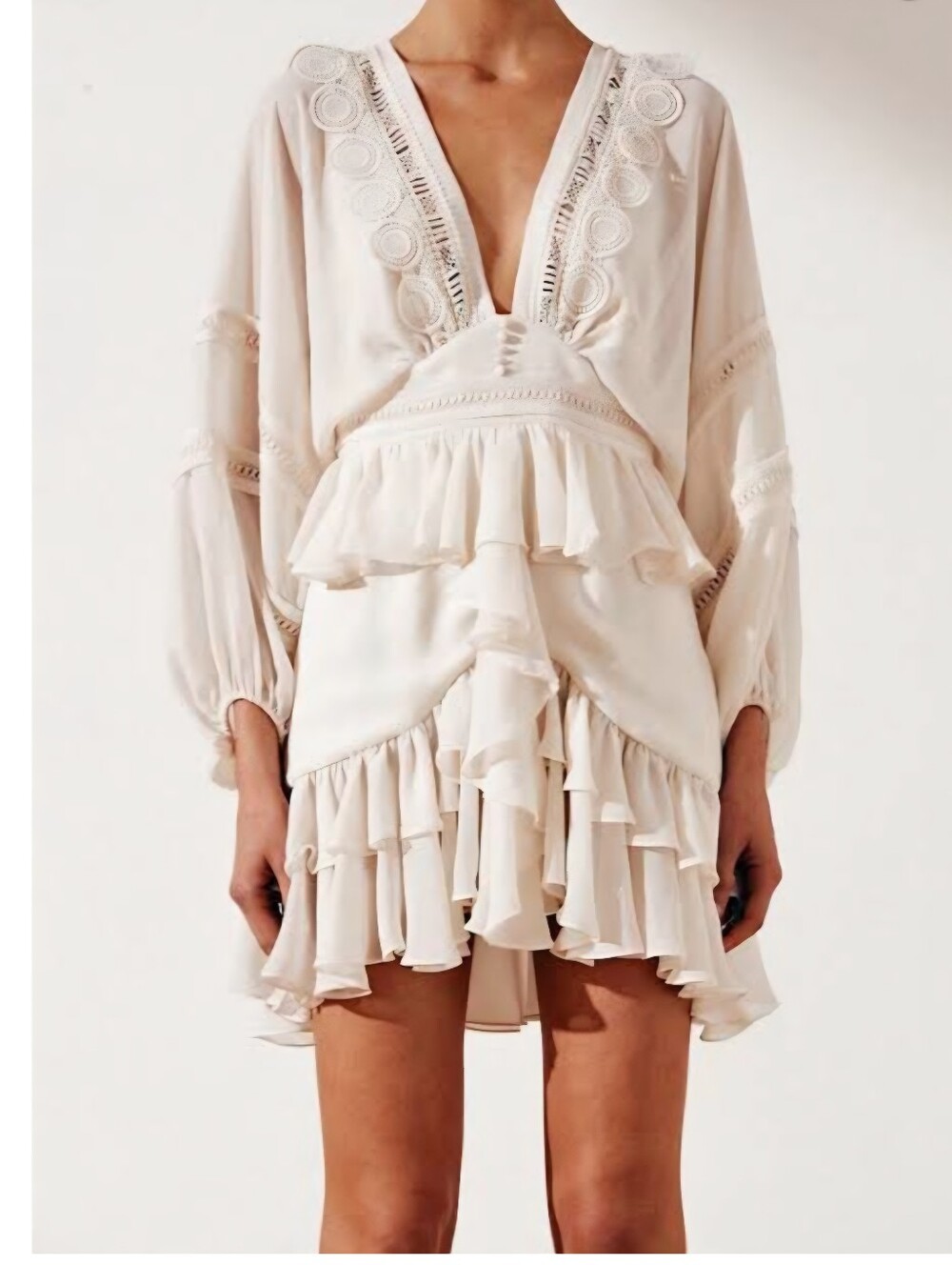 Shona Joy Rafaella Plunge Frill Mini Dress Cream BNWT Size [US 10]